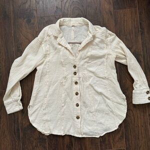 Free People Small Ivory All About The Feels Button Down Babydoll Top